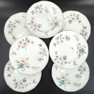 Adams China Azalea Salad Plates White Green Floral Set 7 Replacements VTG FLAW